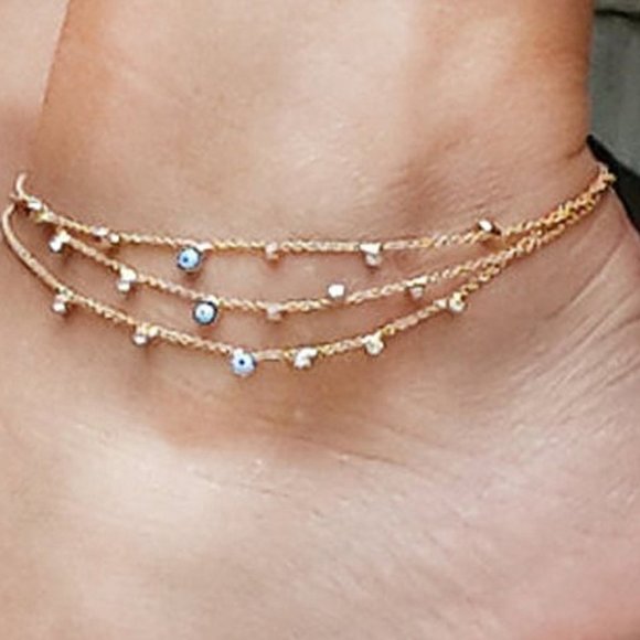 🎊 Simple Round Cut CZ Crystal Double Row Chain Anklet, MLNN1362 - Picture 3 of 3